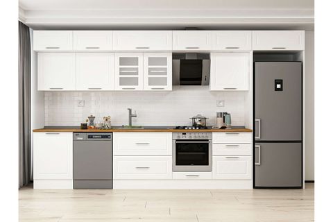 ALVİNKA 410X240 CM KLASİK MEBRAN MUTFAK DOLABI, MB E90S60S60 3 MEBRAN BEYAZ SUNTALAM