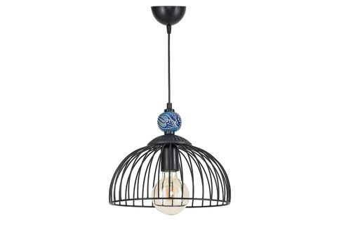 DEKORATİF MAVİ ÇİNİLİ CESTA SİYAH SARKIT AVİZE