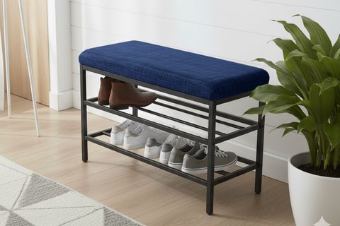 LUXE KETEN KUMAŞLI PUF AYAKKABILIK BENCH, LACİVERT