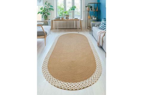 RİXO ÇİFT TARAFLI JÜT KAHVE-KREM OVAL HALI, 150X230