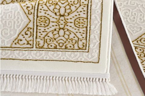 SADE GÖBEKLİ ÇERÇEVELİ KREM GOLD RENK MODERN OTURMA ODASI VE SALON HALISI 150X233