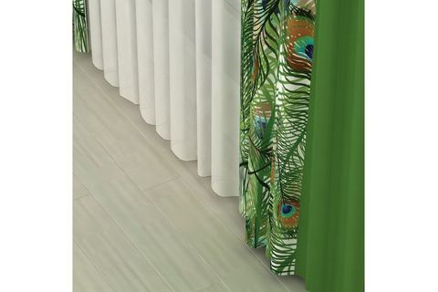 MAVİ BONCUKLU YEŞİL TAVUS TÜYÜ İKİZ FON PERDE