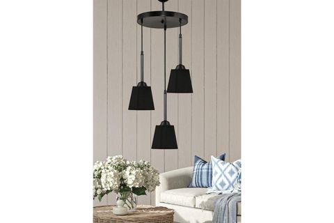 ÜÇLÜ TEPSİLİ SİYAH SARKIT AVİZE ANTRASİT SİYAH ŞAPKALI