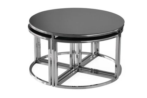 PİZZA AYNA ZİGONLU ORTA SEHPA, GRİ, DÖRTLÜ