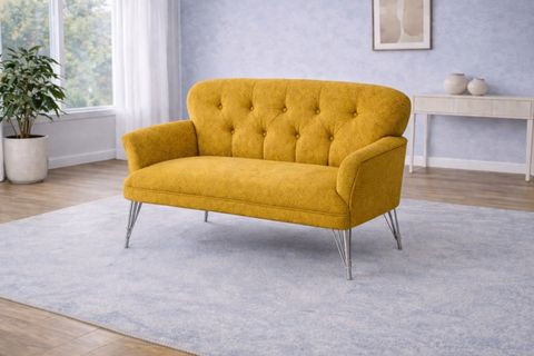 PUFY KOLLU İKİLİ KOLTUK, SARI, METAL KROM AYAK