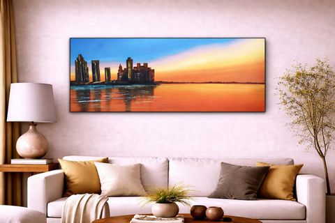 GÜN BATIMINDAKİ ŞEHİR ORİJİNAL YAĞLI BOYA TABLO