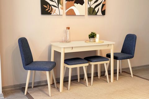 VİNA MİNİ AÇILIR MUTFAK MASA TAKIMI, SEDEF KREM LACİVERT