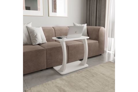 HULK TEKERLEKLİ GENİŞ YAN SEHPA, BEYAZ