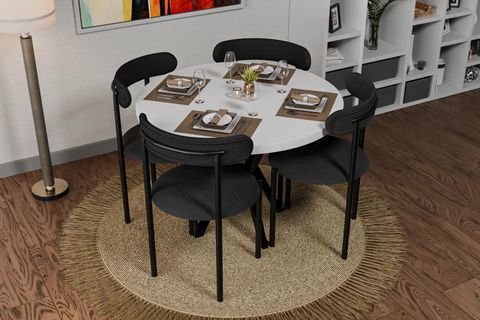 DİCLE YUVARLAK MDF MUTFAK MASASI TAKIMI, ANTRASİT