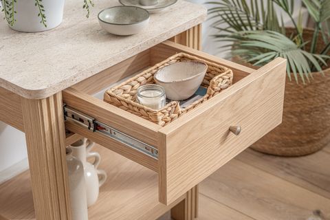 HAVEN ÇEKMECELİ KAHVE SEHPASI, MEŞE TRAVERTEN