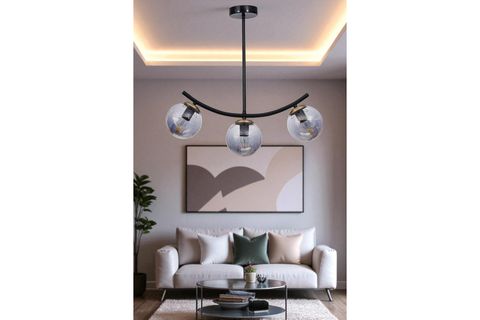 VELVET ÜÇLÜ SİYAH FÜME CAMLI PLAFONYER AVİZE