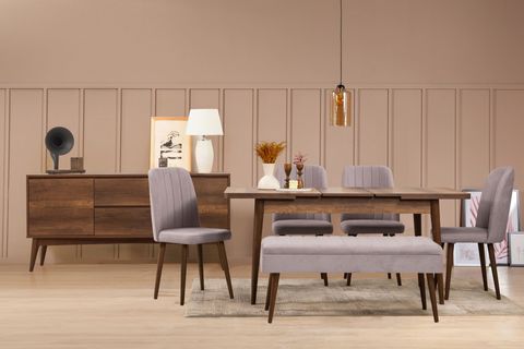 VİNA AÇILIR MUTFAK MASASI TAKIMI, CEVİZ SOHO GRİ 0701