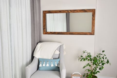 DFN WOOD LİGNA DİKDÖRTGEN CEVİZ RENGİ AHŞAP DEKORATİF AYNA, 140X60 CM