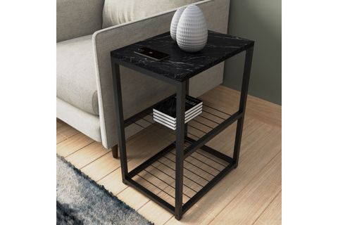 TEDİ METAL AYAKLI DEKORATİF TEL RAFLI YAN SEHPA, SİYAH