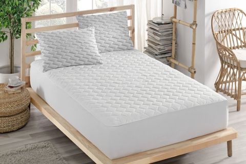 YATAK KORUYUCU ALEZ VE KILIF TAKIMI, PAMUKLU, KAPİTONELİ, FITTED, BEYAZ, 100X200