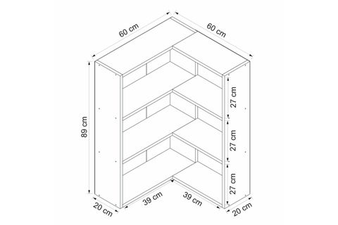 ADEL KÖŞE KİTAPLIK, BEYAZ, 2 RAFLI