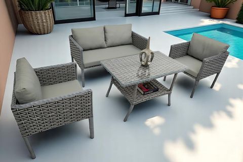 LETRA RATTAN İKİLİ BAHÇE MOBİLYASI, GRİ