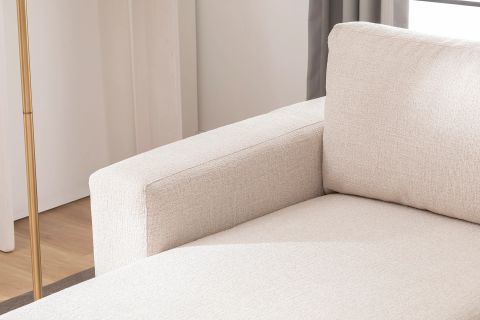 MERLİN MİNİ KÖŞE KOLTUK, NATUREL AYAK, KALIN KOL, ŞÖNİL KUMAŞ, KREM