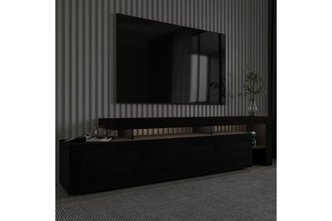 BELİZ LED IŞIKLI TV SEHPASI, AHŞAP SİYAH