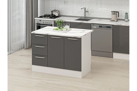 ALVİNKA 120 CM DUZ ADA MUTFAK DOLABI, BEYAZ ANTRASİT