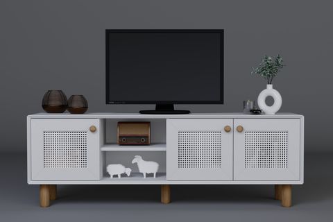 BOHEM SERİSİ NATURA PVC HASIR DESEN TV ÜNİTESİ, NATURA MAT BEYAZ