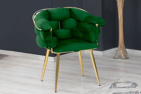 VİANEM BALON ÇAY SETİ KOLTUK TAKIMI, GOLD METAL AYAK, YEŞİL