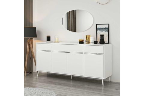 ELİNA AYAKLI KONSOL, AYNALI BEYAZ BEYAZ