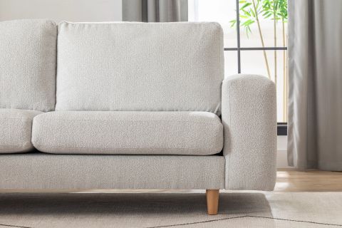 MERLİN MİNİ KÖŞE KOLTUK, NATUREL AYAK, KALIN KOL, RECYCLED KUMAŞ, AÇIK GRİ