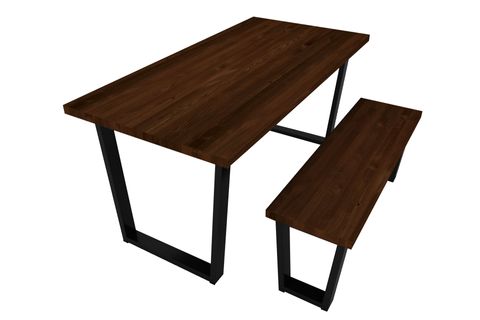 WOODESK EYLÜL MASİF BANKLI YEMEK MASASI TAKIMI, CEVİZ RENK, 140X70, CPT7546-140