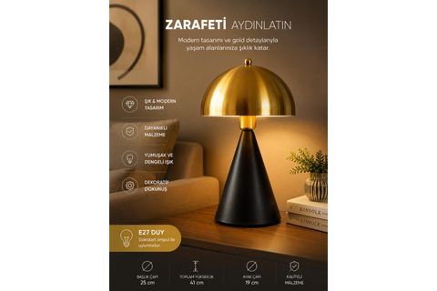MANTAR SİYAH ESKİTME RETRO BAŞLIKLI MASA LAMBASI