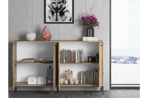 HESTİA 4 KAPAKLI 160 CM KONSOL ATLANTİK ÇAM SİYAH