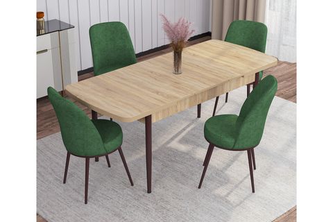 ROVENA LEONA AÇILABİLİR MUTFAK MASASI TAKIMI, MEŞE DESEN, HAKİ, 132X80