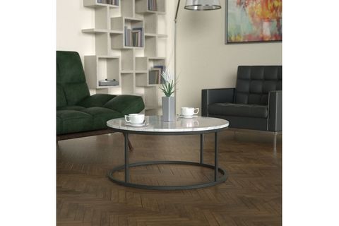 POTRİCA YUVARLAK ORTA SEHPA, SİYAH BEYAZ MERMER