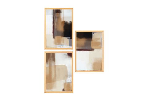PREMİUM AHŞAP ÇERÇEVELİ ÜÇLÜ İSKANDİNAV BOHEM TABLO SETİ, SET12, 70X50