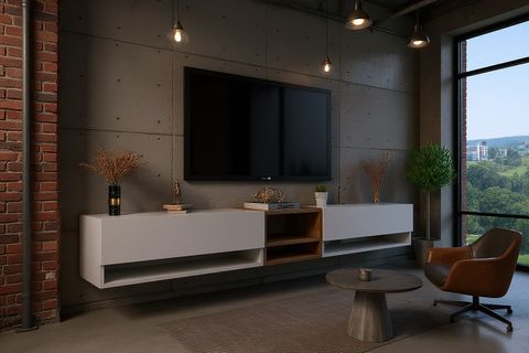 NİMBUS TV SEHPASI, BEYAZ ÇAM, 225 CM