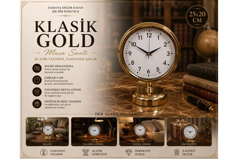 ELEGANCE GOLD METAL MASA SAATİ 25X20 CM