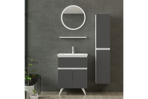 NİKA BANYO DOLABI 65CM AY2K1Ç 1YA1R ETJ BOY BEYAZ ANTRASİT