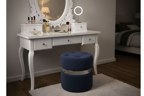 KAPİTONELİ YUVARLAK PUF, LACİVERT