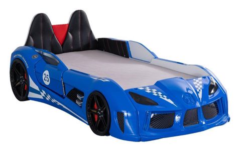 RACEİNG CAR V8 KAPILARI AÇILAN KOLTUKLU FULL LEDLİ ARABALI YATAK, MAVİ, 100X190