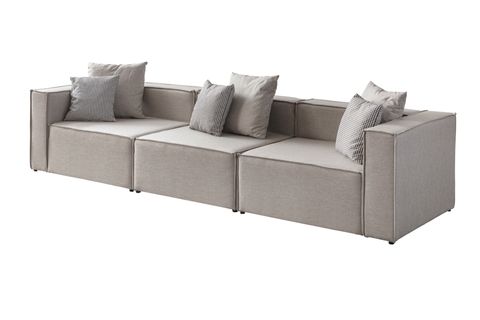 SOFT KİTAPLIKLI MODÜLER KÖŞE KOLTUK TAKIMI, KETEN, KREM