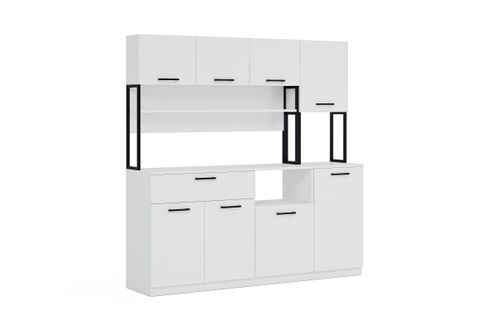 LAVO ÇEKMECELİ ÇOK AMAÇLI KAHVE KÖŞESİ DOLABI, BEYAZ, 8 KAPAKLI