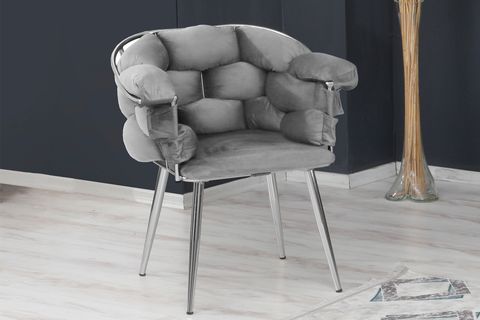 VİANEM BALON ÇAY SETİ KOLTUK TAKIMI, KROM METAL AYAK, GRİ