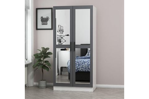 KALE 2 KAPAKLI 2 AYNALI DOLAP BEYAZ ANTRASİT 210CM