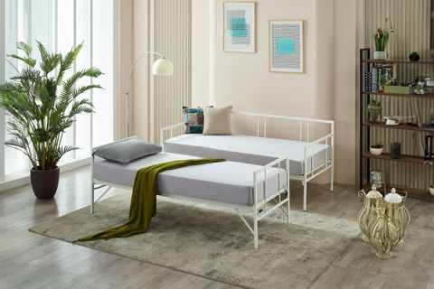 FORTE YAVRULU DAYBED METAL KARYOLA+YATAK SETİ, BEYAZ, 90X190