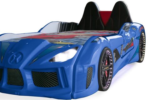 AUDİ KAPILARI AÇILABİLEN FULL LEDLİ KOLTUKLU ARABALI YATAK, MAVİ, 90X190