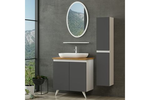 NİKA BANYO DOLABI AY2K80, BEYAZ ANTRASİT, 100 CM