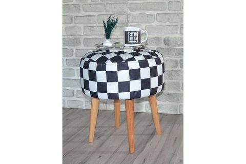 DOLCE YUVARLAK SİLİNDİR PUF DAMA DESENLİ
