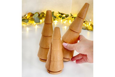 NOBLERAVEN DESIGN AHŞAP ÇAM MODEL ÜÇLÜ SET AĞAÇ DEKOR, DOĞAL