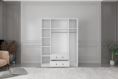 SANDAL GARDIROP, 4 KAPAKLI 2 ÇEKMECELİ, BEYAZ, ÇITALI, 140CM249