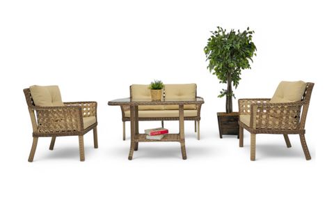 MOVA RATTAN İKİLİ BAHÇE MOBİLYASI, AÇIK KAHVE